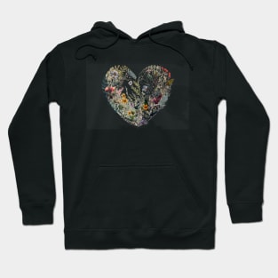 Floral Garden Botanical Print with wild flowers Heart Valentines Hoodie